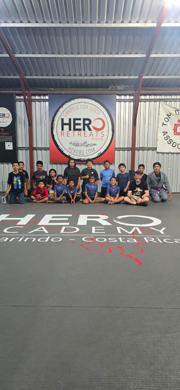 Youth athletes participating in free Hero Kids Brazilian Jiu-Jitsu program